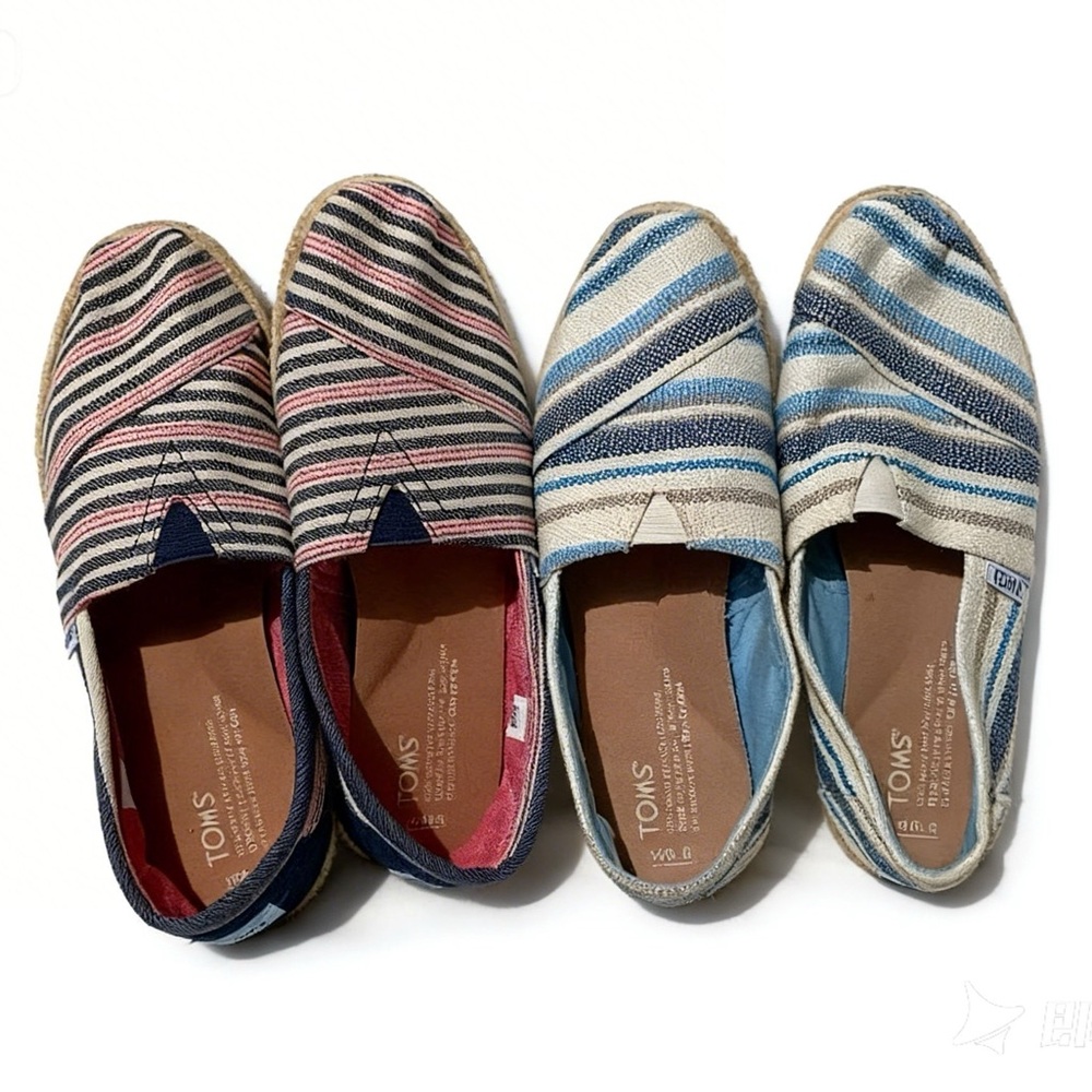 Lot (2) TOMS Multicolor Striped Espadrilles Sz 6.5